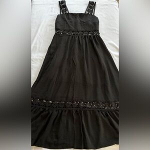 Black Lace Maxi Dress Boho Flowy Ankle Length Summer Vacation Dress